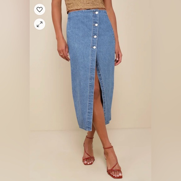 Lulus Asymmetrical Slit Denim Midi Skirt - Picture 8 of 8